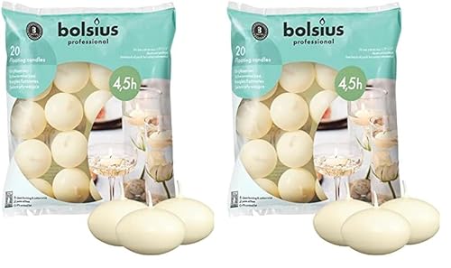 bolsius Schwimmkerzen, Paraffinwachs, Elfenbein, 30 x 45 mm (Packung mit 2) von bolsius