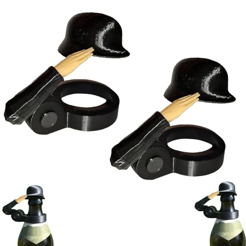 boluoboluomi Soldat Salute Bier,Flaschenverschlüsse, lustiger Salute-Soldaten-Bierhelm,wiederverwendbar,dekorative Kappen, staubdichte Schutzkappen für Veteranen, aktive Soldaten (2 Stück schwarz) von boluoboluomi