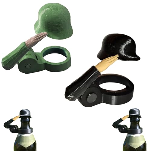 boluoboluomi Soldat Salute Bier,Flaschenverschlüsse, lustiger Salute-Soldaten-Bierhelm,wiederverwendbar,dekorative Kappen,staubdichte Schutzkappen für Veteranen (2 Stück (schwarz+grün)) von boluoboluomi