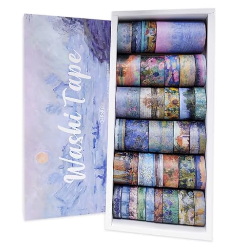 bomichi 34 Rollen Washi-Tape, Ästhetisches Buntes Dekoratives Niedliches Scrapbook-Klebeband für Scrapbooking-Zubehör, Journaling, Basteln, Junk Journaling von bomichi