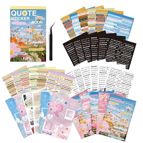 bomichi 48 Blatt 2800+ Stück Motivationszitate Sticker Vinyl Quote Sticker für Journaling Scrapbook Junk Journal Bullet Journal DIY Handwerk Kartenherstellung mit Pinzette von bomichi
