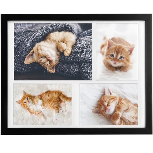 bomoe 1x Bilderrahmen 10x15 cm & 15x21 cm Schwarz – Fotorahmen Collage Holz für 4 Fotos, Kunststoffglas, Metall-Aufhängung & Passepartout Multirahmen für Bilderrahmen Set – Picture Photo Frame Galeria von bomoe
