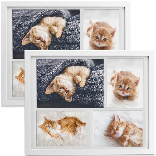 bomoe 2x Bilderrahmen 10x15 cm & 15x21 cm Weiß – Fotorahmen Collage Holz für 4 Fotos, Kunststoffglas, Metall-Aufhängung & Passepartout Multirahmen für Bilderrahmen Set – Picture Photo Frame Galeria von bomoe