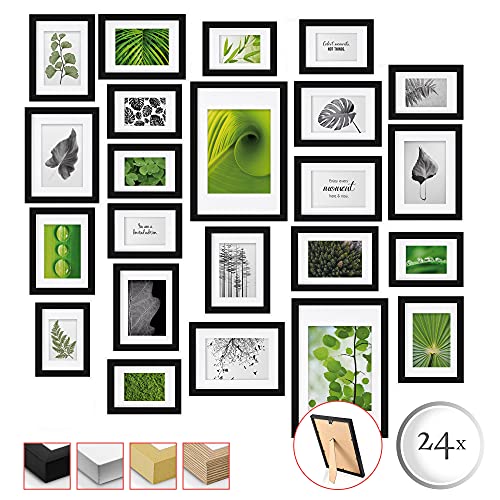 bomoe 24er Bilderrahmen Set Nature – 10x 10x15 cm, 8x 13x18 cm, 4x 15x20 cm, 2x 20x30 cm Fotorahmen Collage Bilderrahmen mit Passepartout - Bilder Rahmen aus Holz & Kunststoff Fotowand Schwarz bomoe 24er Bilderrahmen Set Nature – 10x 10x15 cm, 8x 13x18 cm, 4x 15x20 cm, 2x 20x30 cm Fotorahmen Collage Bilderrahmen mit Passepartout - Bilder Rahmen aus Holz & Kunststoff Fotowand Schwarz von bomoe