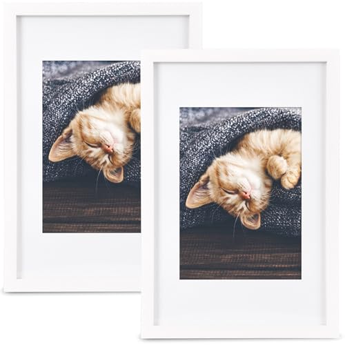 bomoe 2x Bilderrahmen 13x18 cm Weiß Galeria – Fotorahmen Collage 13x18 cm aus Holz, Kunststoffglas, Metall-Aufhängung & Passepartout Multirahmen für Bilderrahmen Set für Foto – Picture Photo Frame von bomoe