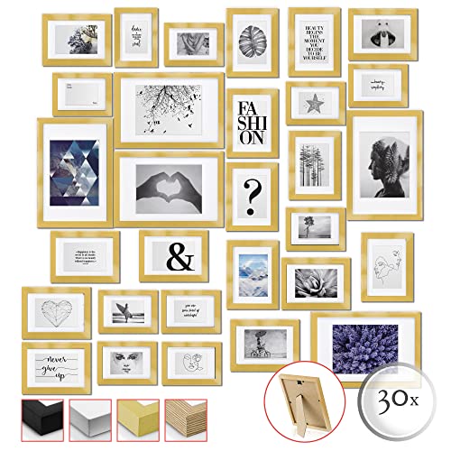 bomoe 30tlg Bilderrahmen Set Verschiedene Größen 10x 10x15cm, 15x 13x18cm, 5x 20x30cm – Bilderrahmen Holz Set Fotowand Fotorahmen Bilderrahmen Collage Gold inkl. Passepartout & Aufsteller – Emotion bomoe 30tlg Bilderrahmen Set Verschiedene Größen 10x 10x15cm, 15x 13x18cm, 5x 20x30cm – Bilderrahmen Holz Set Fotowand Fotorahmen Bilderrahmen Collage Gold inkl. Passepartout & Aufsteller – Emotion von bomoe