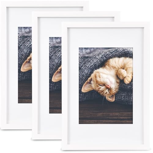 bomoe 3x Bilderrahmen 13x18 cm Weiß Galeria – Fotorahmen Collage 13x18 cm aus Holz, Kunststoffglas, Metall-Aufhängung & Passepartout Multirahmen für Bilderrahmen Set für Foto – Picture Photo Frame von bomoe