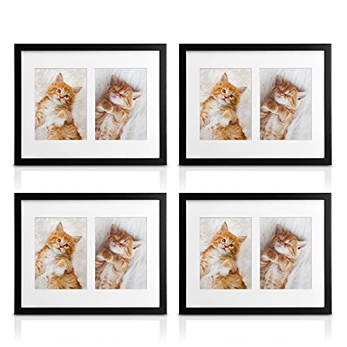 bomoe 4x Bilderrahmen Collage für 2 Fotos 13x18 cm – Fotorahmen Collage aus Holz, Kunststoffglas, Metall-Aufhängung & Passepartout Multirahmen für Bilderrahmen Set – Bilderrahmen 13x18 Schwarz Galeria von bomoe