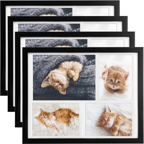 bomoe 4x Bilderrahmen 10x15 cm & 15x21 cm Schwarz – Fotorahmen Collage Holz für 4 Fotos, Kunststoffglas, Metall-Aufhängung & Passepartout Multirahmen für Bilderrahmen Set – Picture Photo Frame Galeria von bomoe