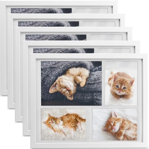 bomoe 5x Bilderrahmen 10x15 cm & 15x21 cm Weiß – Fotorahmen Collage Holz für 4 Fotos, Kunststoffglas, Metall-Aufhängung & Passepartout Multirahmen für Bilderrahmen Set – Picture Photo Frame Galeria bomoe 5x Bilderrahmen 10x15 cm & 15x21 cm Weiß – Fotorahmen Collage Holz für 4 Fotos, Kunststoffglas, Metall-Aufhängung & Passepartout Multirahmen für Bilderrahmen Set – Picture Photo Frame Galeria von bomoe