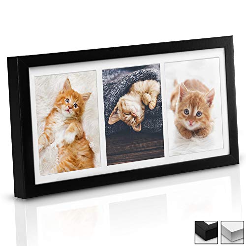bomoe Bilderrahmen Galeria für 3 Fotos 13x18 cm - Fotorahmen aus Holz, Kunststoffglas, Metall-Aufhängung & Passepartout Multirahmen für Bilder Collagen - Schwarz bomoe Bilderrahmen Galeria für 3 Fotos 13x18 cm - Fotorahmen aus Holz, Kunststoffglas, Metall-Aufhängung & Passepartout Multirahmen für Bilder Collagen - Schwarz von bomoe