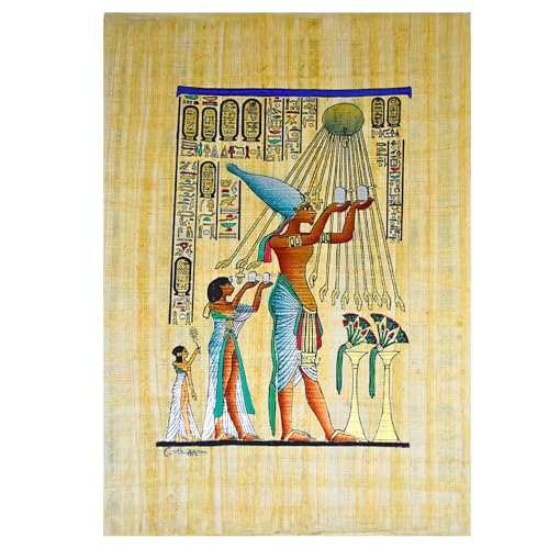 Ägyptisches, authentisches Originalgemälde, Papyrus-Papier, Antike, Pharao, Antike, Echnaton, Aton, Sonne, Kartusche, Hieroglyphen, Schriftrolle, Pharaonen, Papyri-Hieroglyphen, 30 x 20 cm von bonballoon