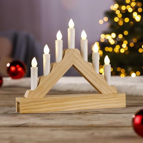 Schwibbogen aus Holz - Lichterbogen für Weihnachten mit 7 warm-weißen LED Kerzen, batteriebetrieben Schwibbogen aus Holz - Lichterbogen für Weihnachten mit 7 warm-weißen LED Kerzen, batteriebetrieben von bonsport