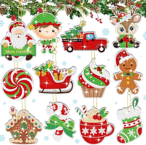12 Set 5D Diamond Painting Anhänger Schlüsselanhänge für Weihnachten - Kinder Diamond Painting Set (Style 1) von boocooberg