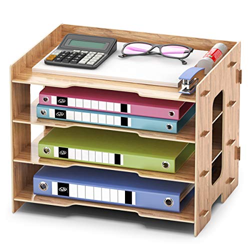 Booxihome Dokumentenablage Holz Ablagefach, Büro Schreibtisch Briefablage Aktenablage Papierablage für A4 Papier Ordner Ablagesystem Organizer von Booxihome