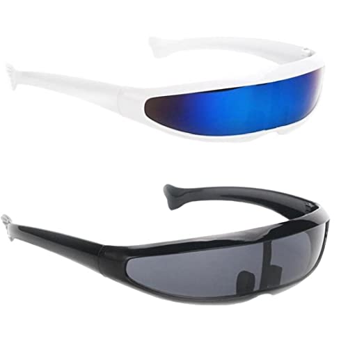 bopely 2pcs Futuristische Schmale Sonnenbrillen Brillen Spiegellinsen Visorbrillen Cosplay Kostümfoto Requisiten von bopely