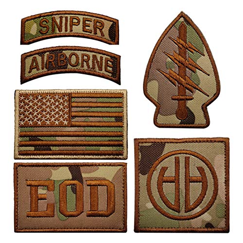 Militär-Aufnäher, taktische amerikanische Flagge, Patches spezielle Sniper Airborne EOD Abzeichen, 6 Stück Klettverschluss bestickt Moral Patch von boshiho
