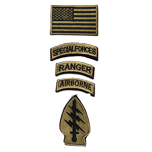 Militär-Patches, taktische amerikanische Flagge, Aufnäher Special Forces Ranger Airborne Badges 5 Stück Haken und Schlaufe bestickt Moral Patch (Armeegrün) von boshiho
