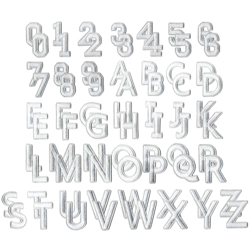 Aufnäher zum Aufbügeln mit Buchstaben und Zahlen, bestickter Stoff, Alphabet A-Z und 0–9, bunte Nähapplikationen für Kleidung, Hüte, Jeans, 72 Stück (weiß) von bositigo