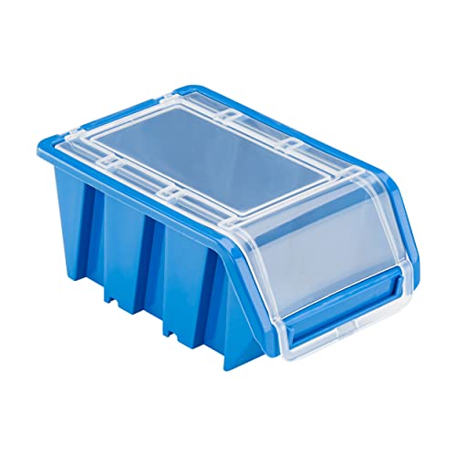 50 x Stapelbox Kunststoff Lagerboxen Stapelbar Stapelkiste Sortierbox Box mit Deckel 100x155x70 blau von botle