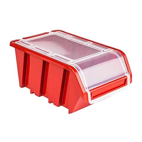 botle Stapelbox Kunststoff Lagerboxen Stapelbar Stapelkiste Sortierbox Box mit Deckel 100x155x70 rot von botle