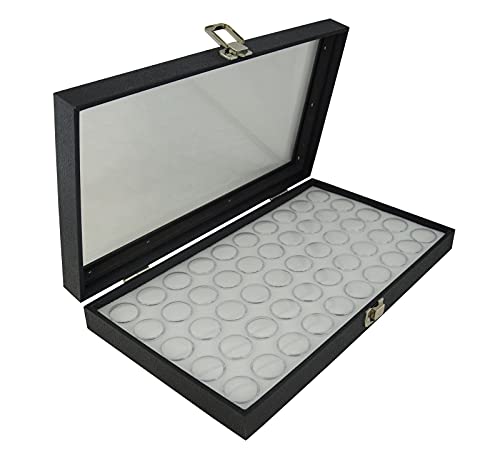 Vitrine mit Glasdeckel und Schaumstoff-Einsatz zur Auswahl – Schmuck-Präsentationsbox (Box mit weißem 50er Topf) von boxdisplays