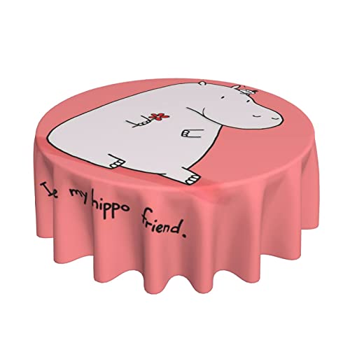 Tischwäsche Niedliches Tierisches Rosa Nilpferd Rund Wachstuch Wetterfeste Tischdecke 152Cm Für Outdoor Garten Abendessen von bozhoushimotangbaihuoyouxiangongsi