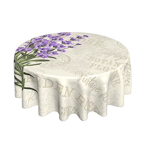 Wachstuchtischdecke Retro-Lavendel-Stempel Rund Wachstischdecke Abwaschbar Tischwäsche 152Cm Für Jubiläum Terrasse Garten von bozhoushimotangbaihuoyouxiangongsi