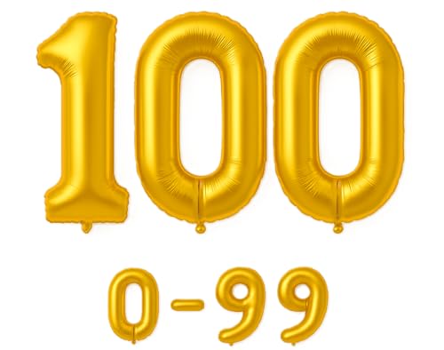 Luftballon 100 Gold | 80 cm Zahlenballon | Folienballon mit Luftröhrchen | Zahlenluftballon für Geburtstag, Jubiläum, Hochzeit, Party & Events | Helium oder Luft | Ballon Zahl | Geburtstagsdeko von brand promotion