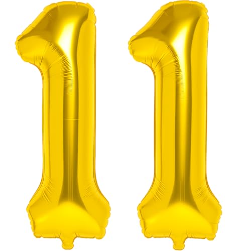 Folienballon Zahlen Nummern in gold, 80 cm großer Ballon mit Luftröhrchen, Perfekt für Geburtstag, Jubiläum, Party & Events, auch mit Helium nutzbar, Zahlenballons Deko (11, 1, Stück) von brand promotion