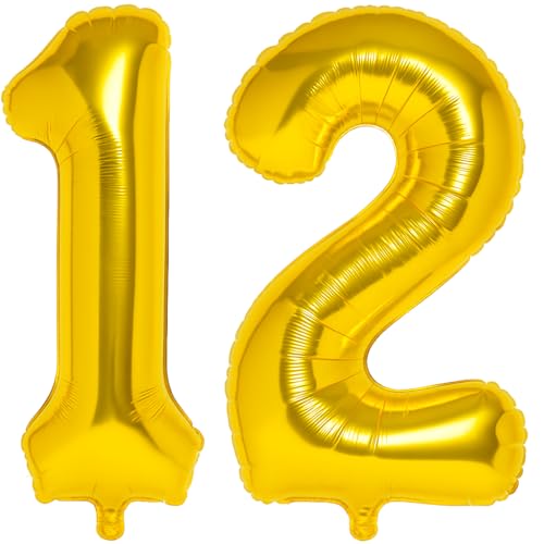 Folienballon Zahlen Nummern in gold, 80 cm großer Ballon mit Luftröhrchen, Perfekt für Geburtstag, Jubiläum, Party & Events, auch mit Helium nutzbar, Zahlenballons Deko (12, 1, Stück) von brand promotion