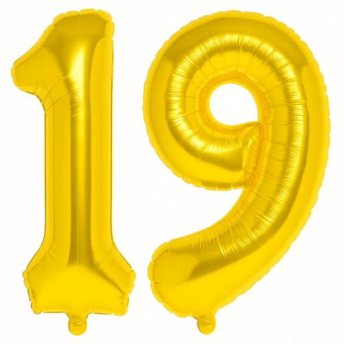 Folienballon Zahlen Nummern in gold, 80 cm großer Ballon mit Luftröhrchen, Perfekt für Geburtstag, Jubiläum, Party & Events, auch mit Helium nutzbar, Zahlenballons Deko (19, 1, Stück) von brand promotion