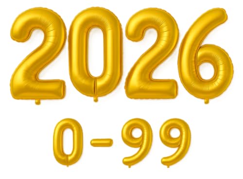 Luftballon 2026 Gold | 80 cm Zahlenballon | Folienballon mit Luftröhrchen | Zahlenluftballon für Geburtstag, Jubiläum, Hochzeit, Party & Events | Helium oder Luft | Ballon Zahl | Geburtstagsdeko von brand promotion