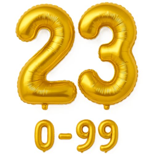 Luftballon 23 Gold | 80 cm Zahlenballon | Folienballon mit Luftröhrchen | Zahlenluftballon für Geburtstag, Jubiläum, Hochzeit, Party & Events | Helium oder Luft | Ballon Zahl | Geburtstagsdeko von brand promotion