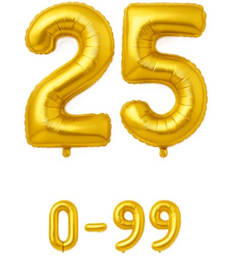 Luftballon 25 Gold | 80 cm Zahlenballon | Folienballon mit Luftröhrchen | Zahlenluftballon für Geburtstag, Jubiläum, Hochzeit, Party & Events | Helium oder Luft | Ballon Zahl | Geburtstagsdeko von brand promotion