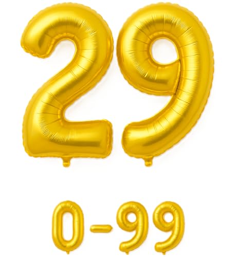 Luftballon 29 Gold | 80 cm Zahlenballon | Folienballon mit Luftröhrchen | Zahlenluftballon für Geburtstag, Jubiläum, Hochzeit, Party & Events | Helium oder Luft | Ballon Zahl | Geburtstagsdeko von brand promotion