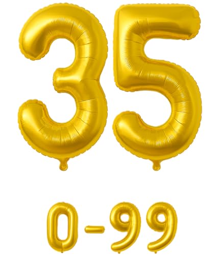 Luftballon 35 Gold | 80 cm Zahlenballon | Folienballon mit Luftröhrchen | Zahlenluftballon für Geburtstag, Jubiläum, Hochzeit, Party & Events | Helium oder Luft | Ballon Zahl | Geburtstagsdeko von brand promotion
