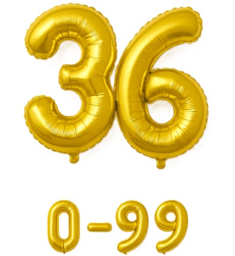 Luftballon 36 Gold | 80 cm Zahlenballon | Folienballon mit Luftröhrchen | Zahlenluftballon für Geburtstag, Jubiläum, Hochzeit, Party & Events | Helium oder Luft | Ballon Zahl | Geburtstagsdeko von brand promotion