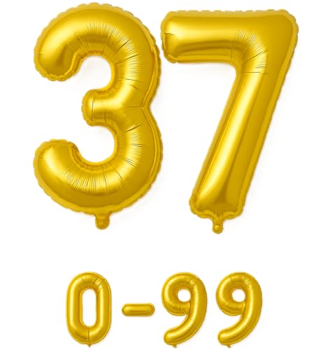 Luftballon 37 Gold | 80 cm Zahlenballon | Folienballon mit Luftröhrchen | Zahlenluftballon für Geburtstag, Jubiläum, Hochzeit, Party & Events | Helium oder Luft | Ballon Zahl | Geburtstagsdeko von brand promotion