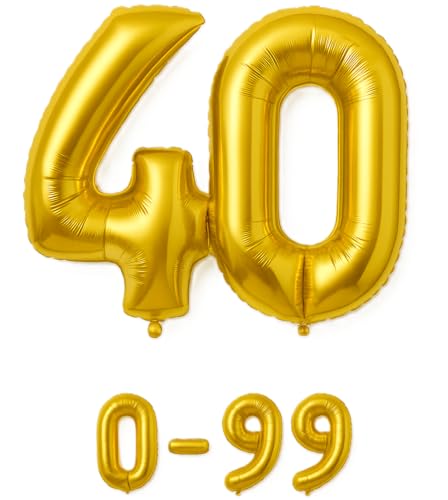 Luftballon 40 Gold | 80 cm Zahlenballon | Folienballon mit Luftröhrchen | Zahlenluftballon für Geburtstag, Jubiläum, Hochzeit, Party & Events | Helium oder Luft | Ballon Zahl | Geburtstagsdeko von brand promotion