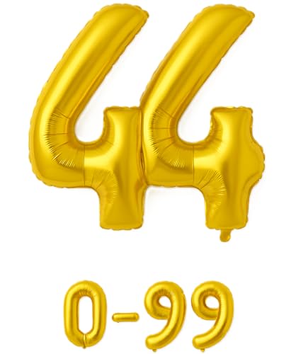 Luftballon 44 Gold | 80 cm Zahlenballon | Folienballon mit Luftröhrchen | Zahlenluftballon für Geburtstag, Jubiläum, Hochzeit, Party & Events | Helium oder Luft | Ballon Zahl | Geburtstagsdeko von brand promotion