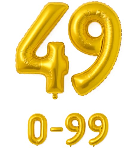 Luftballon 49 Gold | 80 cm Zahlenballon | Folienballon mit Luftröhrchen | Zahlenluftballon für Geburtstag, Jubiläum, Hochzeit, Party & Events | Helium oder Luft | Ballon Zahl | Geburtstagsdeko von brand promotion