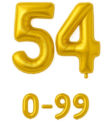 Luftballon 54 Gold | 80 cm Zahlenballon | Folienballon mit Luftröhrchen | Zahlenluftballon für Geburtstag, Jubiläum, Hochzeit, Party & Events | Helium oder Luft | Ballon Zahl | Geburtstagsdeko von brand promotion