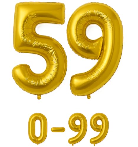 Luftballon 59 Gold | 80 cm Zahlenballon | Folienballon mit Luftröhrchen | Zahlenluftballon für Geburtstag, Jubiläum, Hochzeit, Party & Events | Helium oder Luft | Ballon Zahl | Geburtstagsdeko von brand promotion
