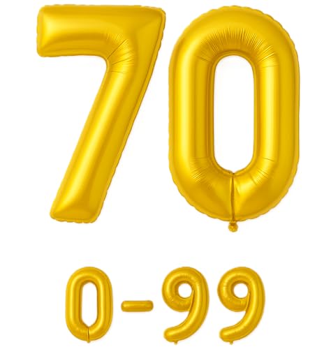 Luftballon 70 Gold | 80 cm Zahlenballon | Folienballon mit Luftröhrchen | Zahlenluftballon für Geburtstag, Jubiläum, Hochzeit, Party & Events | Helium oder Luft | Ballon Zahl | Geburtstagsdeko von brand promotion