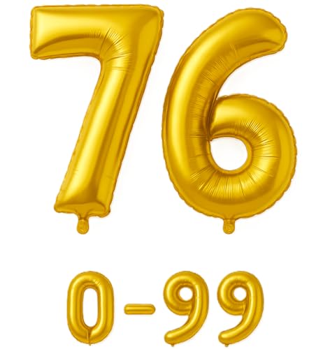 Luftballon 76 Gold | 80 cm Zahlenballon | Folienballon mit Luftröhrchen | Zahlenluftballon für Geburtstag, Jubiläum, Hochzeit, Party & Events | Helium oder Luft | Ballon Zahl | Geburtstagsdeko von brand promotion