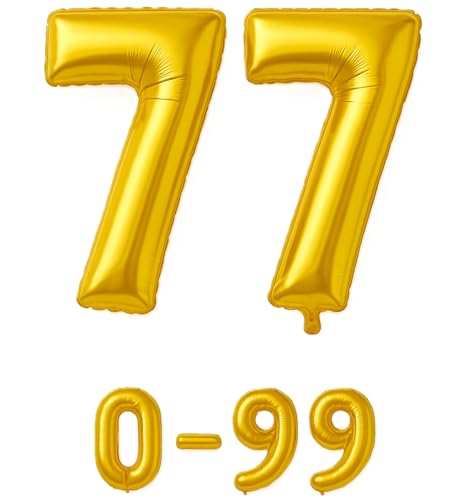 Luftballon 77 Gold | 80 cm Zahlenballon | Folienballon mit Luftröhrchen | Zahlenluftballon für Geburtstag, Jubiläum, Hochzeit, Party & Events | Helium oder Luft | Ballon Zahl | Geburtstagsdeko von brand promotion