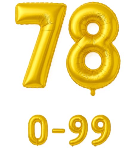 Luftballon 78 Gold | 80 cm Zahlenballon | Folienballon mit Luftröhrchen | Zahlenluftballon für Geburtstag, Jubiläum, Hochzeit, Party & Events | Helium oder Luft | Ballon Zahl | Geburtstagsdeko von brand promotion