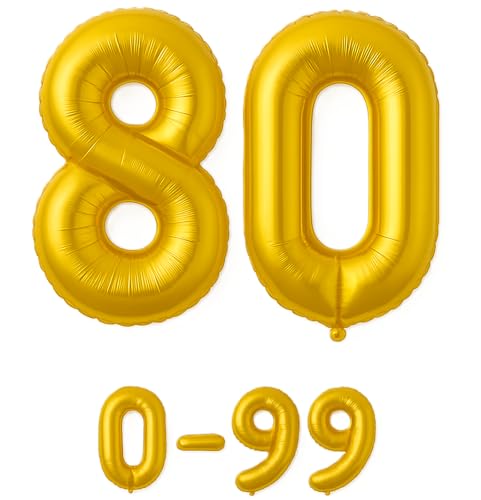 Luftballon 80 Gold | 80 cm Zahlenballon | Folienballon mit Luftröhrchen | Zahlenluftballon für Geburtstag, Jubiläum, Hochzeit, Party & Events | Helium oder Luft | Ballon Zahl | Geburtstagsdeko von brand promotion