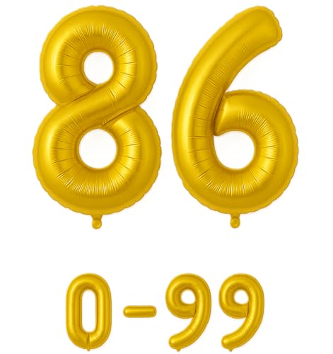 Luftballon 86 Gold | 80 cm Zahlenballon | Folienballon mit Luftröhrchen | Zahlenluftballon für Geburtstag, Jubiläum, Hochzeit, Party & Events | Helium oder Luft | Ballon Zahl | Geburtstagsdeko von brand promotion